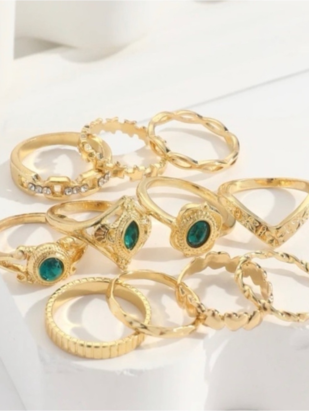 Gold 11pc Rhinestone Ring Set - Picture 2 of 2